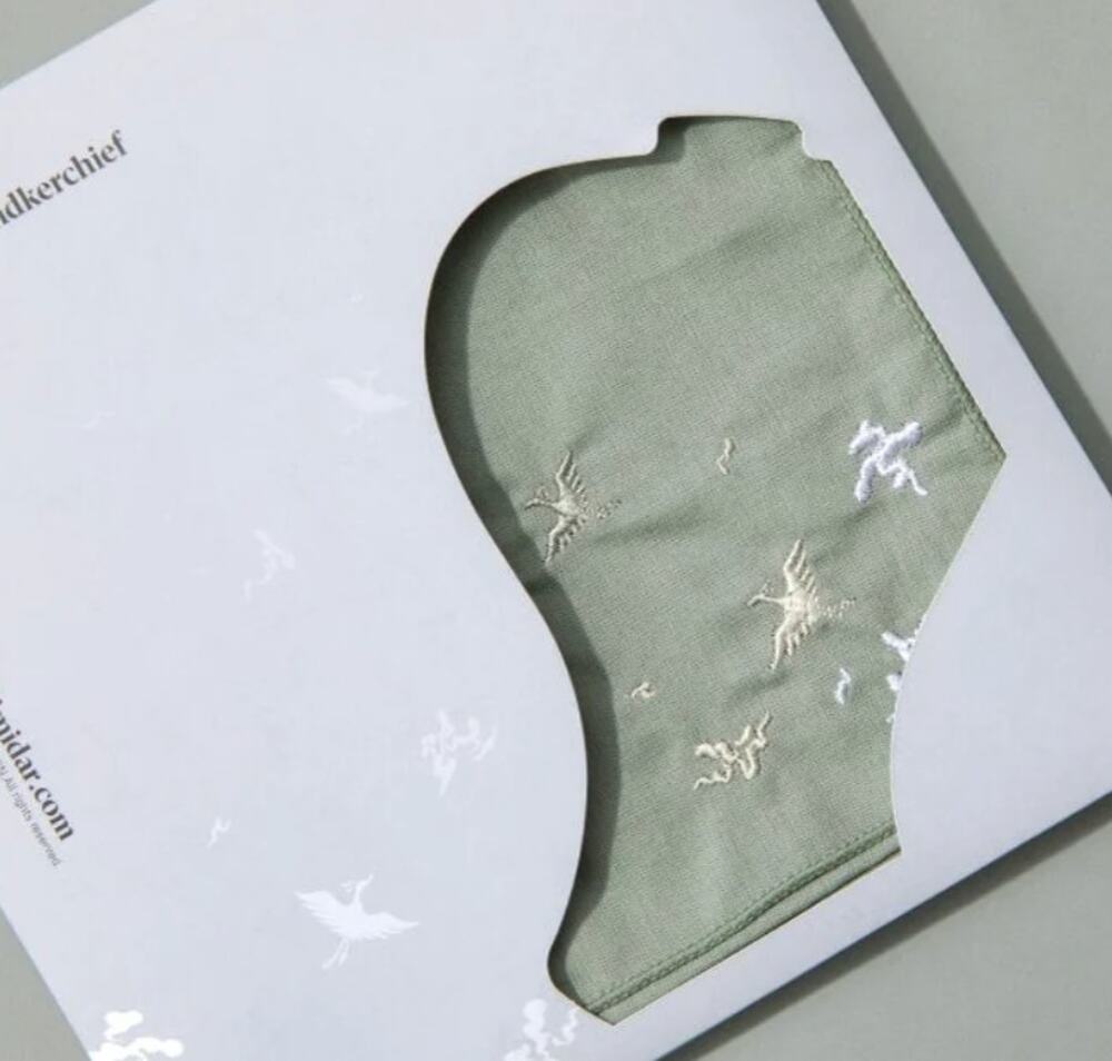 MIMIDAR Korean Goryeo Celadon Handkerchief embroidered crane cloud green